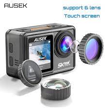 Ausek AT-S81TR Waterproof Dual Display 5K Action Camera With Lens